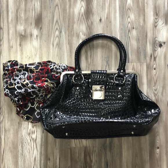 Black Crocodile skin style Satchel Bag - Picture 2 of 4